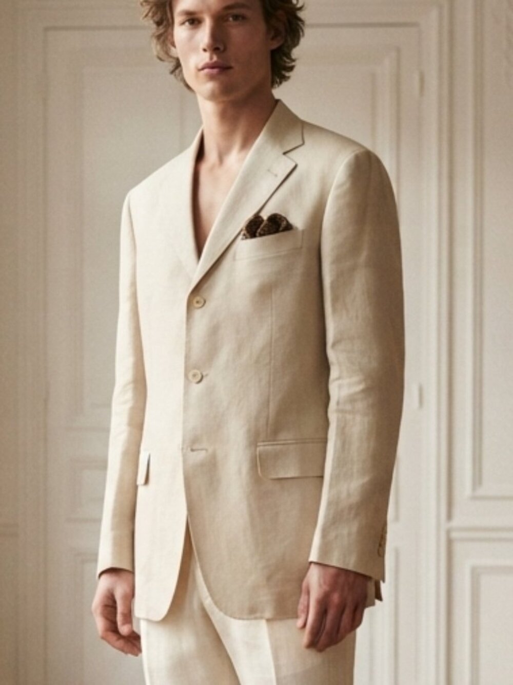 Mantoni Men's Single-Breasted 100% Linen Blazer Size 44L